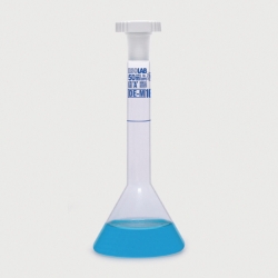 Messkolben, Trapezform, Borosilikatglas 3.3, Klasse A, blau graduiert