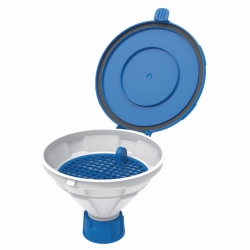 Embudos de seguridad con tapa abatible, V2.0, blanco/azul, HDPE