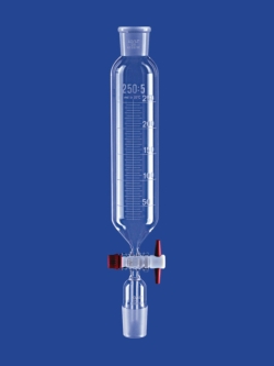Embudos de decantaci&oacute;n, cil&iacute;ndricos, vidrio de borosilicato 3.3, con llave de paso de PTFE