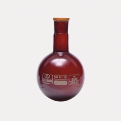Matraces de fondo redondo con junta esmerilada est&aacute;ndar, vidrio de borosilicato 3.3, &aacute;mbar