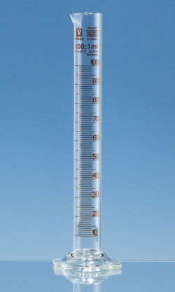 Messzylinder, Borosilikatglas 3.3, hohe Form, Klasse B, braun graduiert