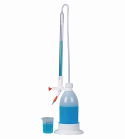 Bureta autom&aacute;tica con protecci&oacute;n antiastillado, patr&oacute;n de Schilling, vidrio de borosilicato 3.3