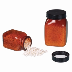 Frascos cuadrados de boca ancha, PVC, &aacute;mbar