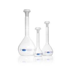 Volumetric flask DURAN&reg;, class A, blue graduated, incl. batch certificate