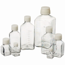Frascos para medios Nalgene&trade;, PETG, cuadrados, con tap&oacute;n de rosca, HDPE